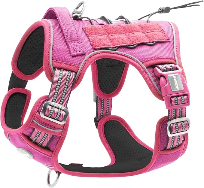 Auroth Tactical Dog Harness for Large Dogs No Pull Adjustable Pet Harness Reflective K9 Working Training Easy Control Pet Vest Military Service Dog Harnesses Rose Red XL