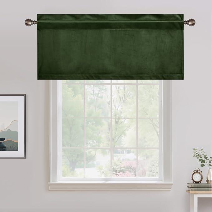 NICETOWN Velvet Cafe Windows Valance, Olive Green Window Treatment