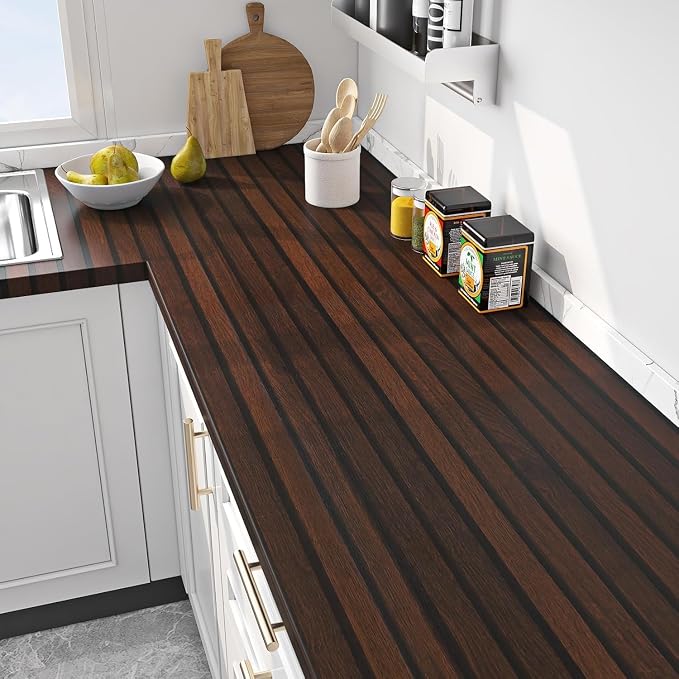 FunStick 36"x200" Dark Brown Slats Wood Peel and Stick Wallpaper Faux 3D Walnut