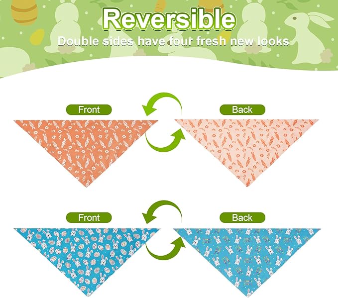 Easter Dog Bandanas Large 2PCS, 4 Pattern Colorful Scarf for Boy and Girl, Triangle Reversible Bibs Breed for Puppy Cats Pets