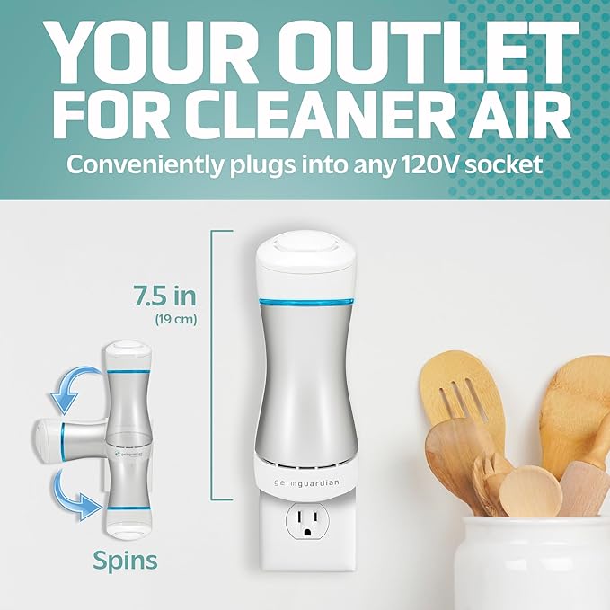 GermGuardian GG1000 Small Air Purifier, Pluggable UVC Air Sanitizer, Room Deodorizer, Kills Germs, Freshens Air, Reduces Odors from Pets, Mold, Smoking, Cooking, Laundry, Germ Guardian Air Purifier