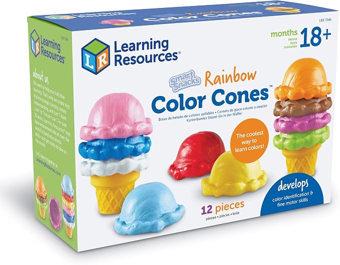 Learning Resources Smart Snacks Rainbow Color Cones - Ice Cream Toy Scoop, Sensory Play Food, Fine Motor for Toddlers, Color Sorting and Stacking , Montessori Kitchen, Preschool Activities