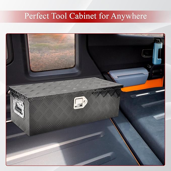 30''Inch Aluminum Truck Tool Box Truck Bed Toolbox Truck Trailer Chest Box Trailer Underbody Storage Organizer Waterproof Square Storage Organizer w/Lock & Keys Black(30" Lx13 Wx10 H)