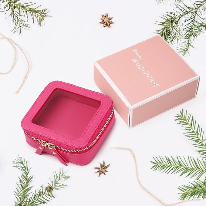 Pinkmik Small Makeup Bag Mini Clear Cosmetic Makeup Case & Toiletry Bag with Zipper Women's Purse Organizer & Car Essentials (X/Fuxia, MINI),