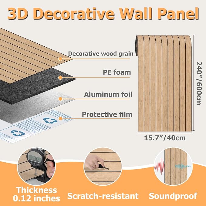 Arthome Peel and Stick Slat Wall Panels 15.7 "x240, Self-Adhesive PVC Wood