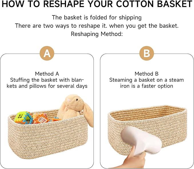 MiniArk Small Storage Baskets for Organizing | Closet Organizer Bins | Shelf Toy Basket | Woven Rope Baskets | Cube Decorative Box | Shallow Basket | 13x8.5x5.1” | 4 Packs Oxide Red