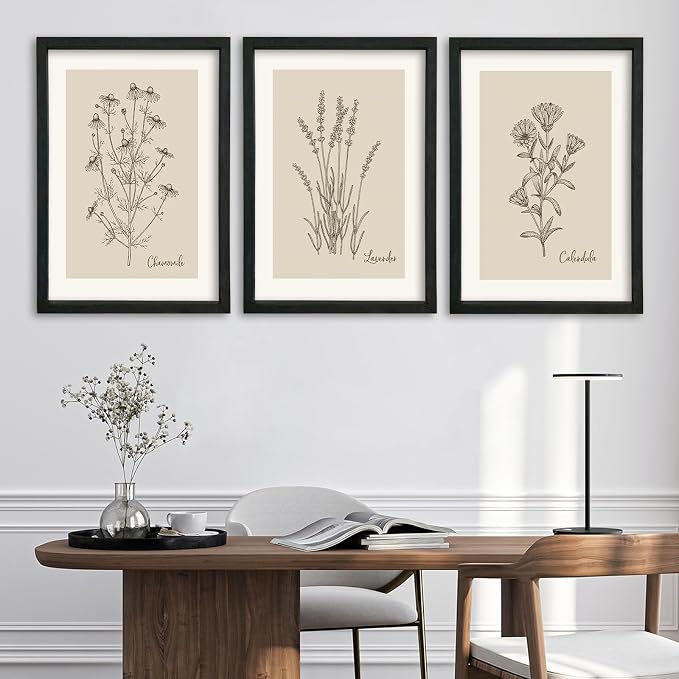 YWJKWLGS Vintage Botanical Wall Art 11x16 Inch Set Of 3 Wooded Framed