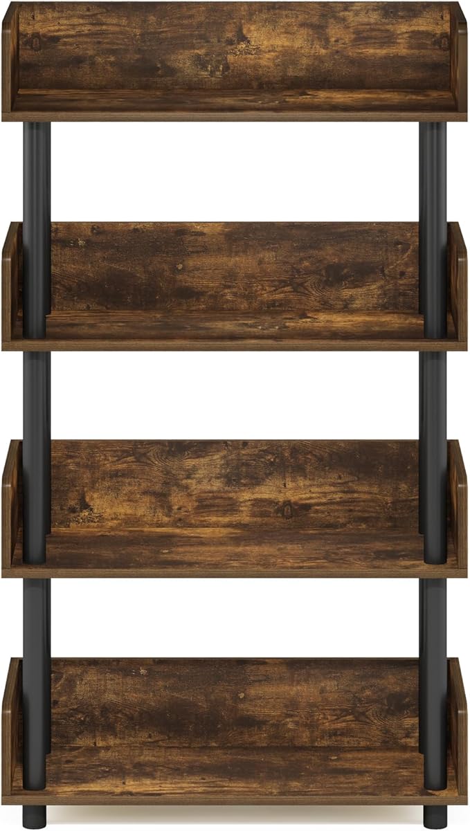 Furinno Turn-N-Tube 4-Tier Toolless Display Rack, Amber Pine/Black
