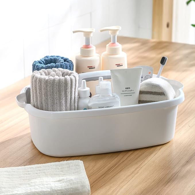 Cleaning Caddy Organizer with Handle, White Plastic Bucket for Cleaning Supplies Products, Cleaning Tool Storage Tote, 2 Pack
