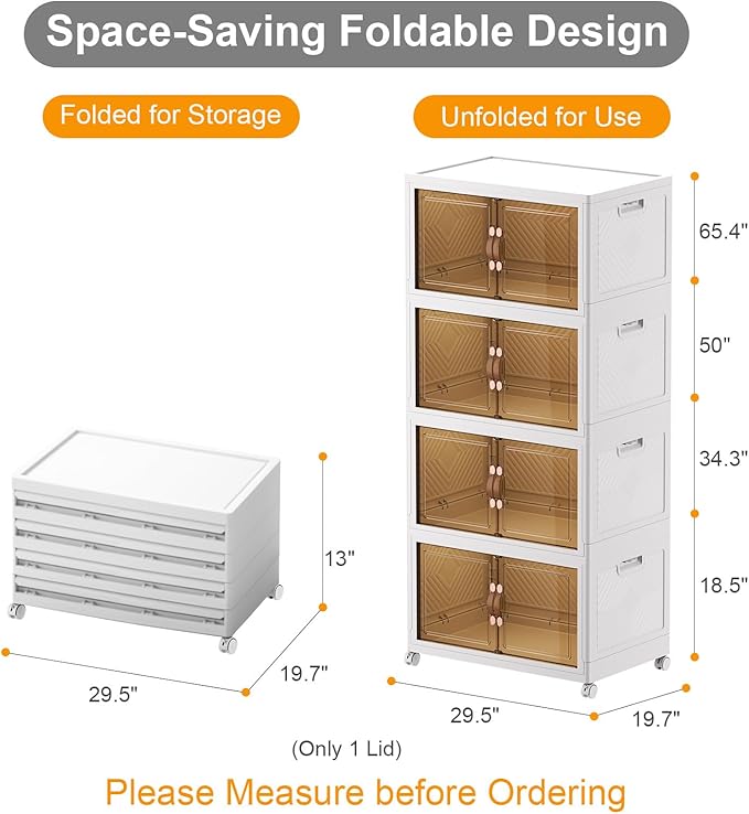 Extra Large Stackable Storage Bins with Lids & Wheels & Door, 640QT-160QT/40GAL*4Pack Foldable Collapsible Closet Organizers, Plastic Containers Drawers for Bedroom Dorm Garage Sturdy MAX