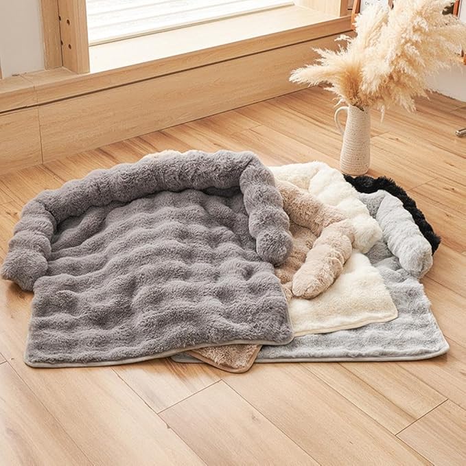 Waterproof Throw Blanket For Dogs & Indoor Cats,Dog Pad Washable Removable Couch Cover,Plush Long Fur Mat with Non Slip Silicone Base,Furniture Protector Gift for New Pet Parents,29.5"x29.5" (White)