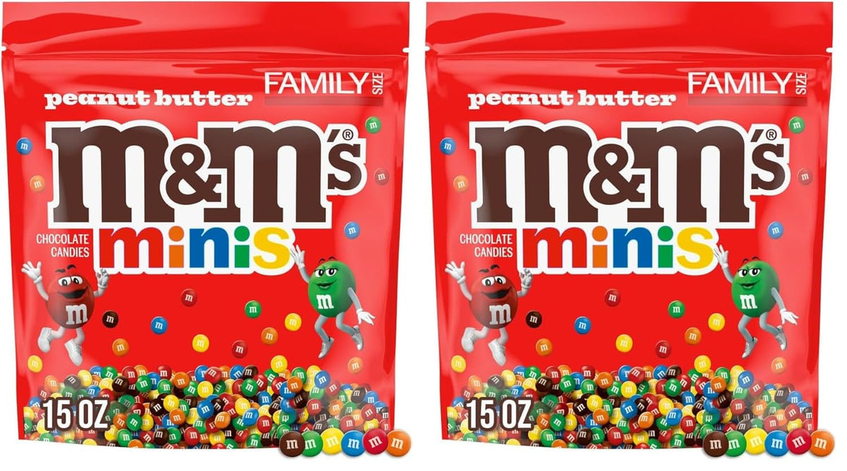 M&M'S MINIS Peanut Butter Milk Chocolate Summer Candy Bulk Summer Snacks, Family Size, 8.6 Oz Resealable Bag