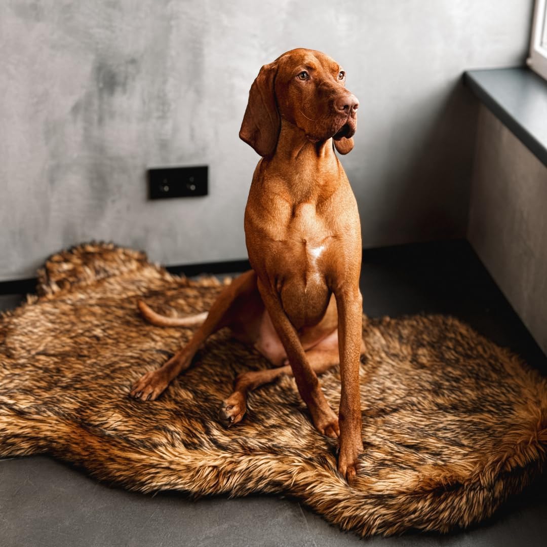 IHAPPYDOG Luxury Faux Fur Orthopedic Dog Bed, Memory Foam Dog Bed for Small, Medium, Large and XL Pets, Fluffy Pet Bed with Waterproof and Washable Cover (Brown, 60"x35")
