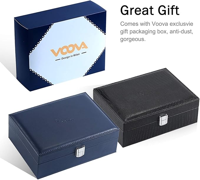 Voova Jewelry Box Organizer for Women Girls, 2 Layer Large Men Jewelry Storage Case, PU Leather Display Jewellery Holder with Removable Tray for Necklace Earrings Rings Bracelets, Vintage Gift, Black