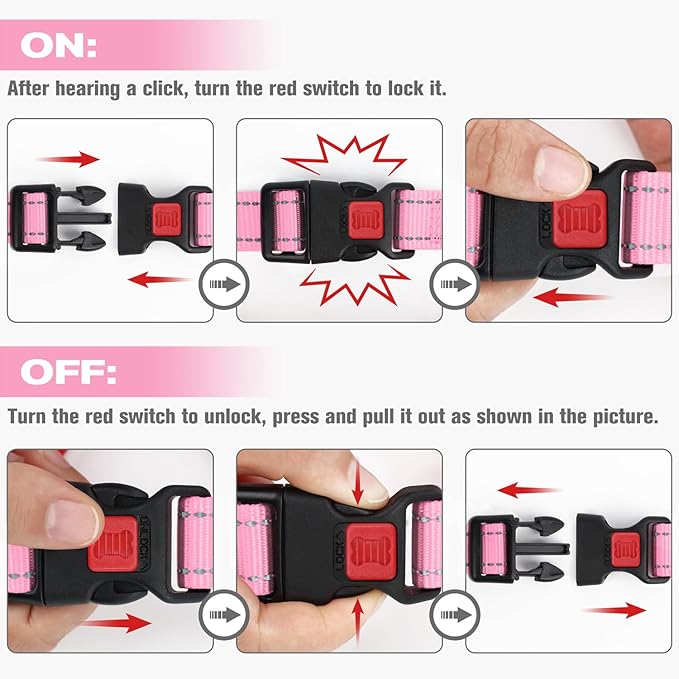 Joytale Martingale Collar for Dogs, Reflective Heavy Duty for Safety, Quick Release Buckle, Adjustable Nylon Collars for Large Dogs Walking Training, Pink, L