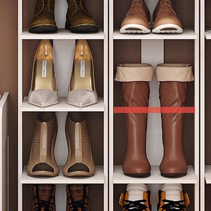 HOMEFORT 10-Tier Vertical Shoe Rack, Corner Shoe Tower, Slim Shoe Organizer with Two Hanging Hooks, Wooden Shoe Storage Stand for Entryway, Hallway, Closet (White)