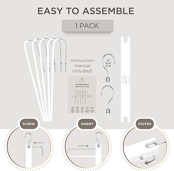 MORALVE Pants Hangers Space Saving - European Beechwood Scarf and Jean Hangers - Closet Organizer and Space Saver Pant Rack, Leggings Hanger, and Scarf Holder with 360° Swivel Hook (1 Pack)