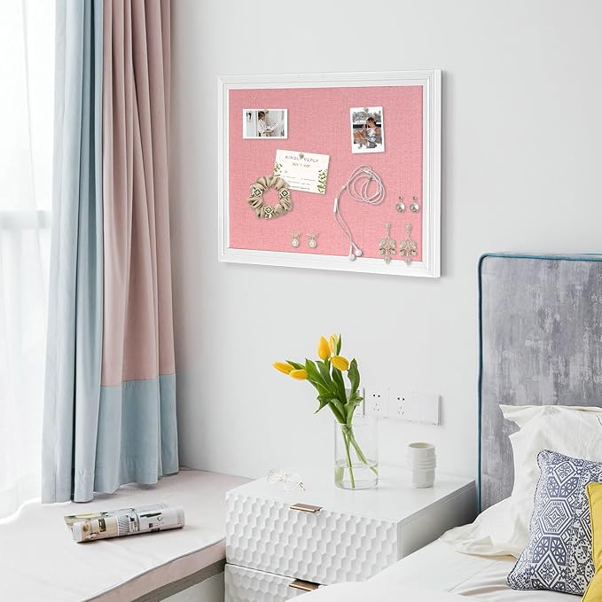 Large Pink Cork Board with Linen, Picture Display Vision Board Corkboards