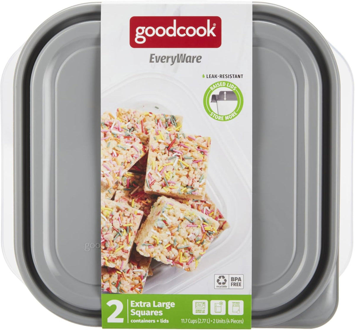 GoodCook EveryWare Extra Large Square Food Storage Container, 2 Pack, BPA Free