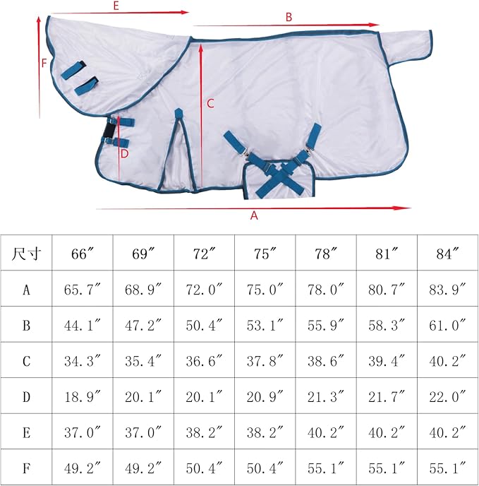 Horse Fly Sheet with Detachable Neck Cover & Belly Wrap, Adjustable Fly Sheet for Horses, Ventilated Airflow Mesh Equine Cooling Summer Flysheet White 72