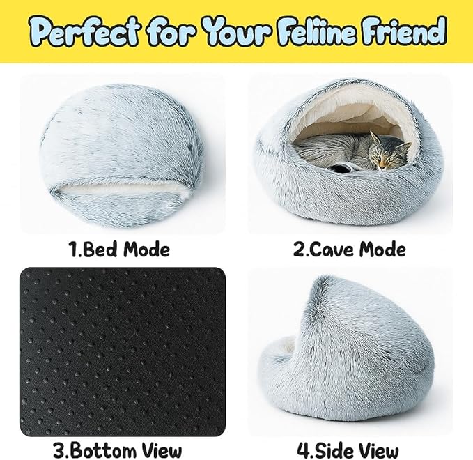 Nest Bed - Lapcatz Cat Beds for Indoor Cats, Fluffy Cat Bed Cave Plush Warm Nest for Cats (Rainbow,XL 28"x28")