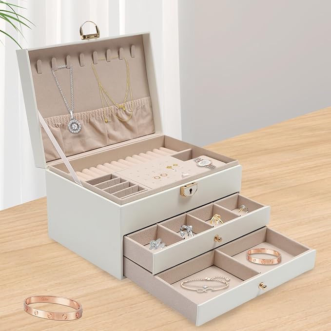 Eapmic 3 layer Eyeglass Sunglass Storage Watch Box Eyewear Accessories Display Glasses Storage Case Organizer(3 layer,White,8 built-in hooks)