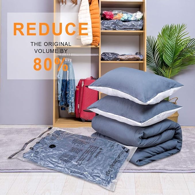 10 Small Vacuum Storage Bags, Space Saver Sealer Compression Bags for Blankets, Comforters, Pillows, Clothes Storage