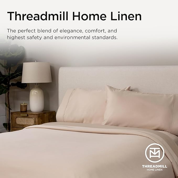 Threadmill American Supima King Size Sheets Set | 656 Thread Count 4 Piece Luxury Bed Sheets for King Size Mattress | 5 Star Hotel Quality Sheets with Elasticized Extra Deep Pocket | Beige Sheets