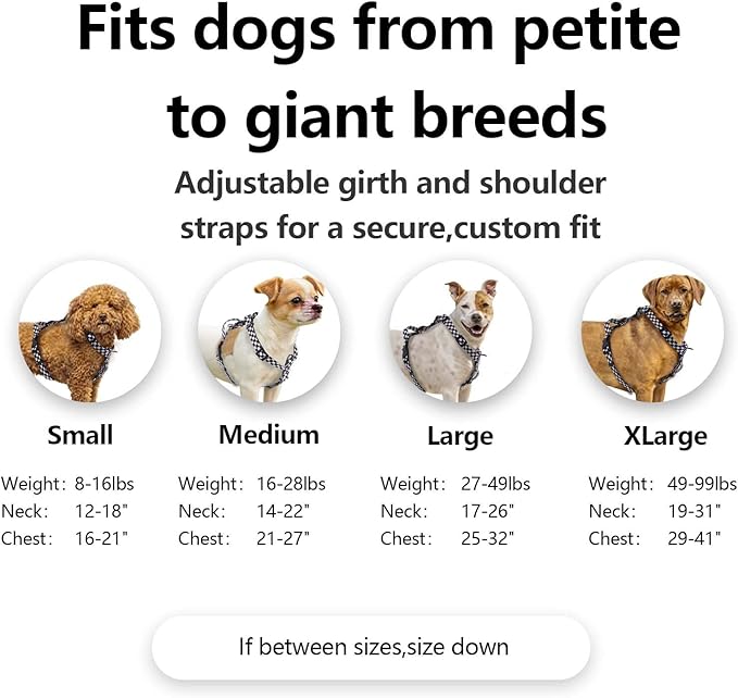 Roses&Poetry Dog Harness for Large Dogs, 6 Point Adjustable Fit No Pull Harness with Handle for Control and Easy Walking, Reflective Pet Halter Harnesses(Blackwhite-L)