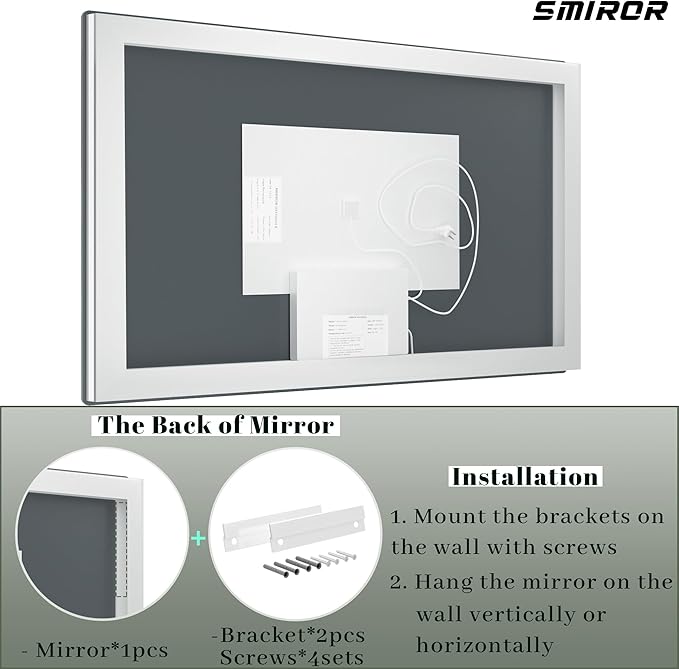 SMIROR LED Bathroom Mirror with Lights 60"x 36", Rounded Rectangle Lighted Vanity Mirror for Wall, Front Lit and Backlit, 3 Colors, Dimmable, Anti-Fog, Tempered Glass (Horizontally/Vertically)