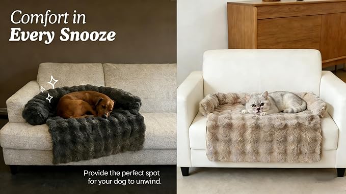 Dream Cloud Pet Sofa Bed, Washable Non-Slip Fluffy Plush Dog Mat for Furniture Protector Mat for Sofa Car & Floor for Small Medium Dogs & Cats (Dark Gray)