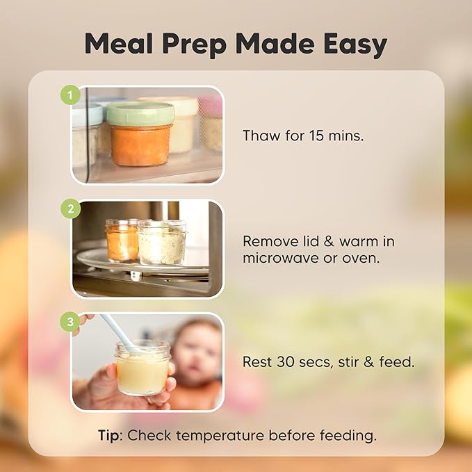 KeaBabies 12pk 4oz Glass Baby Food Containers with Lids - Leak-Proof, Microwavable Small Glass Jars, Baby Purees & Toddler Snack Storage Containers, BPA-Free, Dishwasher & Freezer Safe (Nord)