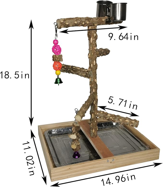 Tfwadmx Bird Perch Natural Wood Stand Parakeet Playground Toy Parrot Play Stand Platform Bird Cage Branch Perch Accessories for Canaries Cockatiels Conure Lovebirds