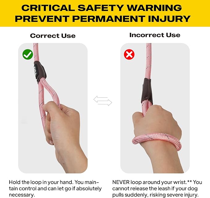 Fida Durable Slip Leads for Dogs, 6 FT x 1/2" Heavy Duty Dog Loop Leashes, Comfortable Strong Rope Slip Leash for Small Dogs and Puppies, No Pull Pet Training Lead with Highly Reflective(1/2", Pink)