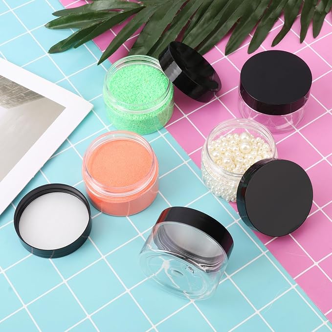 110 Packs 2 OZ Transparent Plastic Jars with black Lids, Body Butter Containers, Cosmetic Containers jars for Kitchen Ingredients, beads, sequins, Lotion, Cream, DIY Crafts and More by KUKLIPJIM.