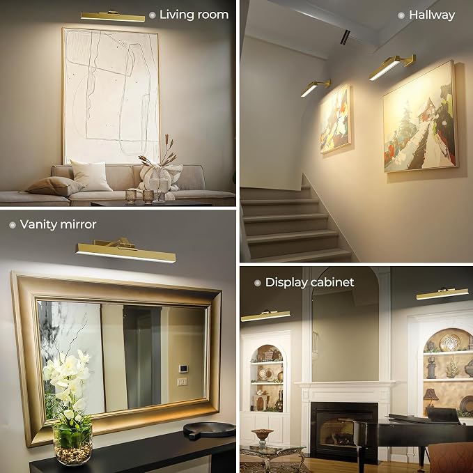 Afyuol Picture Lights for Wall, Brushed Gold Battery Operated Picture Light