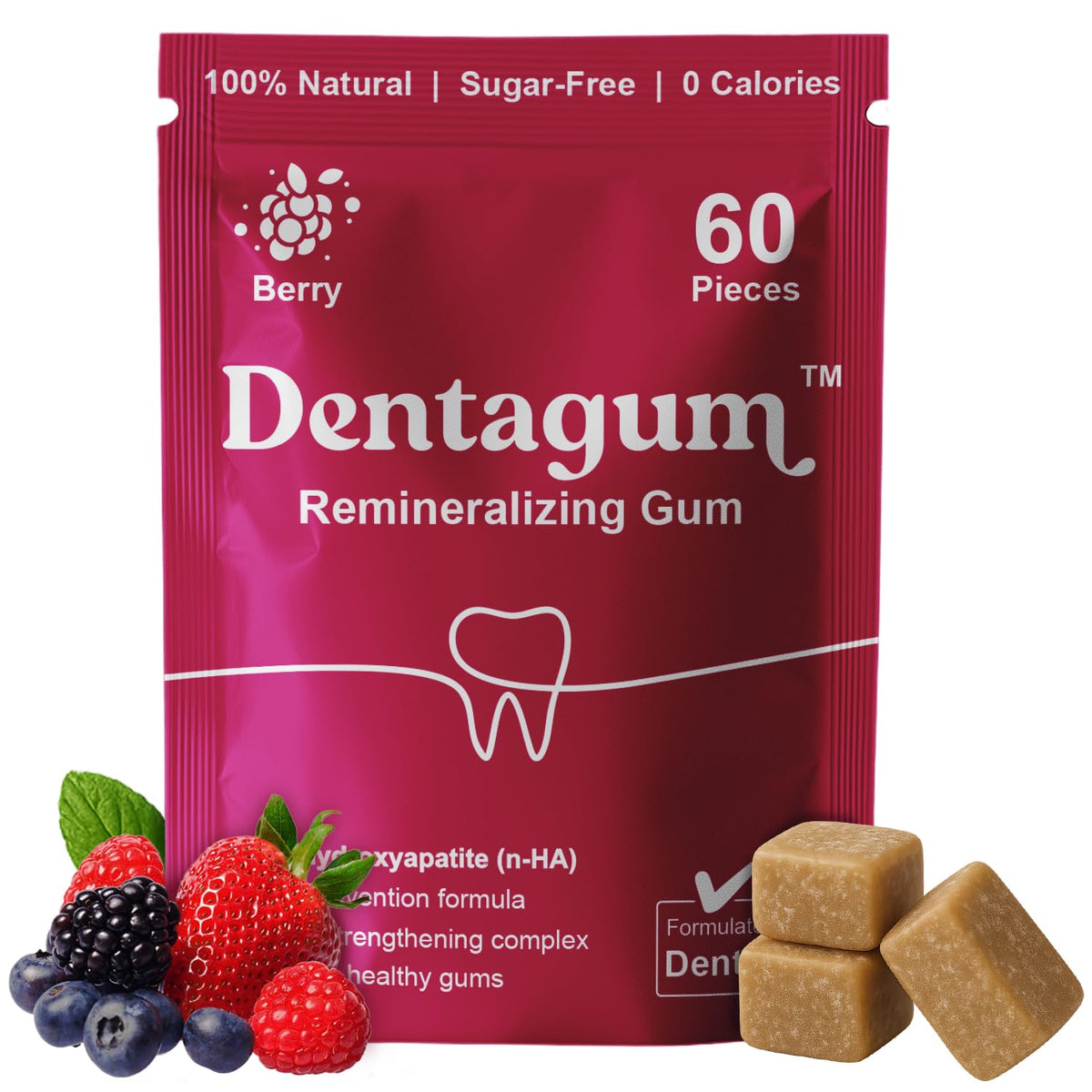 Dentagum Remineralizing Gum with Nano-Hydroxyapatite & Xylitol – SugarFree Chewing Gum for Enamel Repair, Cavity Protection & Receding Gums – 60 Pieces
