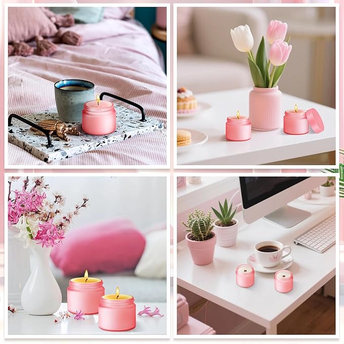 Domensi 48 Pcs 2 oz Glass Jars with Lids Travel Size Round Leakproof Empty Cosmetic Jars with Inner Liners Lid for Storing Makeup Lotions Face Cream Ointments Candle DIY Making (Pink)