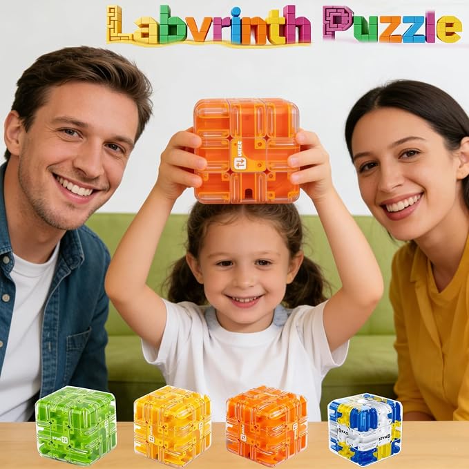 Labyrinth 3D Puzzles Maze Cube, Education Learning Toys for Logical Thinking, Birthday Gift for Kids Adults Family Board(Yellow)