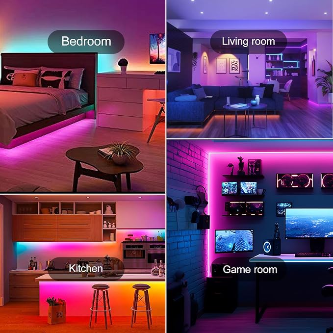 50 FT LED Lights For Bedroom, Music Synchronized RGB Color Changing LED Strip