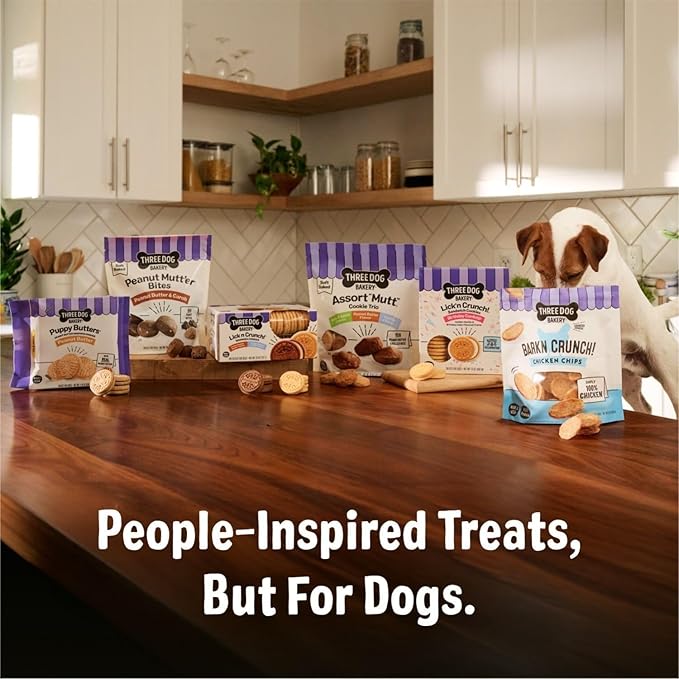 Three Dog Bakery Bark’N Crunch! Chicken Chips, Crunchy Treats for Dogs, Single Ingredient, High Protein Snacks, No Artificial Flavors or Colors, Made in The USA, 15 oz