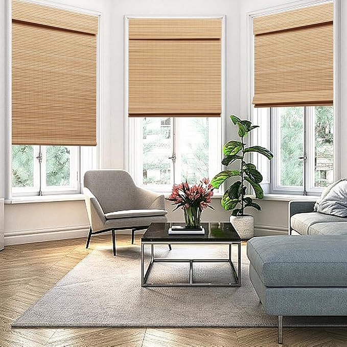 SEEYE Cordless Bamboo Roman Shades, Roll Up Blind Privacy Shade