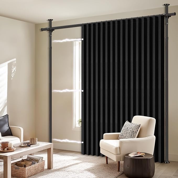 100% Blackout Room Divider Curtains Sets Black 1 Panel W100 x L96in No Drill