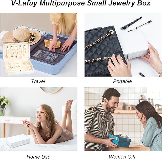 Small Jewelry Box, Travel Jewelry Case Portable Jewelry Boxes for Women, 2-Layer Mini Jewelry Travel Organizer, Gift for Women Girls,White B