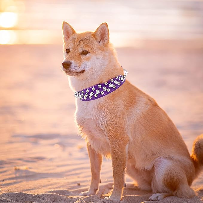 TEEMERRYCA Adjustable PU Leather Spiked Studded Dog Collars with a Squeak Ball Gift for Small Medium Large Pets Like Cats/Pit Bull/Bulldog/Pugs/Husky, Purple, M 12"-15"