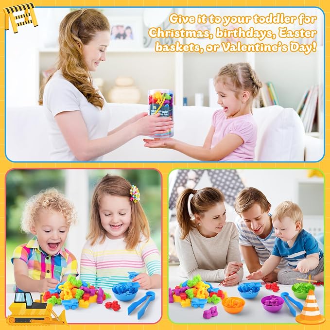RAEQKS Counting Sorting Toys Matching Stacking Games with Bowls Sensory Preschool Learning Activities Educational Montessori Stacking Toy Gifts Sets for Kids Aged 3 4 5 Years Old Boys Girls