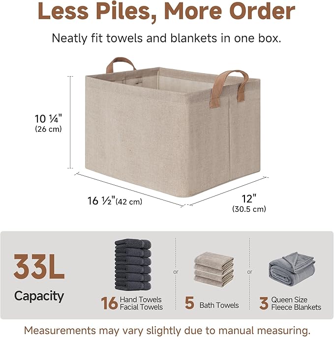 StorageWorks Storage Bins, Fabric Storage Bins for Shelves, Large Storage Baskets with Metal Frame, Closet Baskets and Bins with Handles, Brown and Beige, 2-Pack