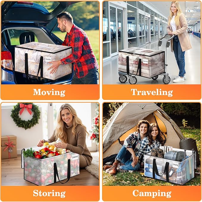 Extra Large Heavy Duty Moving Bags, Storage Bags with Strong Zippers & Handles, Packing Bags for Moving Essentials, Ideal Storage Tote for Home, Dorm & Storage Solutions, 125L 10 Packs Clear