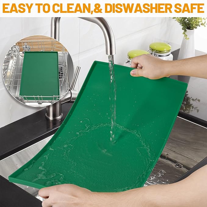 Hubulk Dog Feeding Mat,100% Waterproof Food Grade Silicone Pet Food and Water Bowl Placemat,Dishwasher, High Raised Edge to Prevent Spills,Nonslip Tray to Stop Messes on Floor(28"x18"x0.8",Hunter )