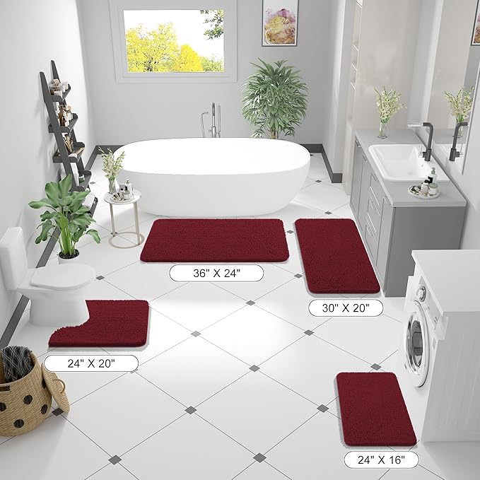 OLANLY Bathroom Rugs 24x16, Extra Soft Absorbent Chenille Bath Rugs, Rubber Backing Quick Dry, Machine Washable Bath Mats for Bathroom Floor, Tub and Shower, Home Decor Accessories, Burgundy